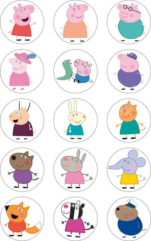 15x Peppa Pig Inspired Edible Icing/Wafer Cupcake Toppers Birthday Decorations