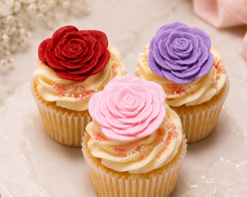 14 Edible Red & Pink Sugar Roses Cupcake Toppers Cake Decorations