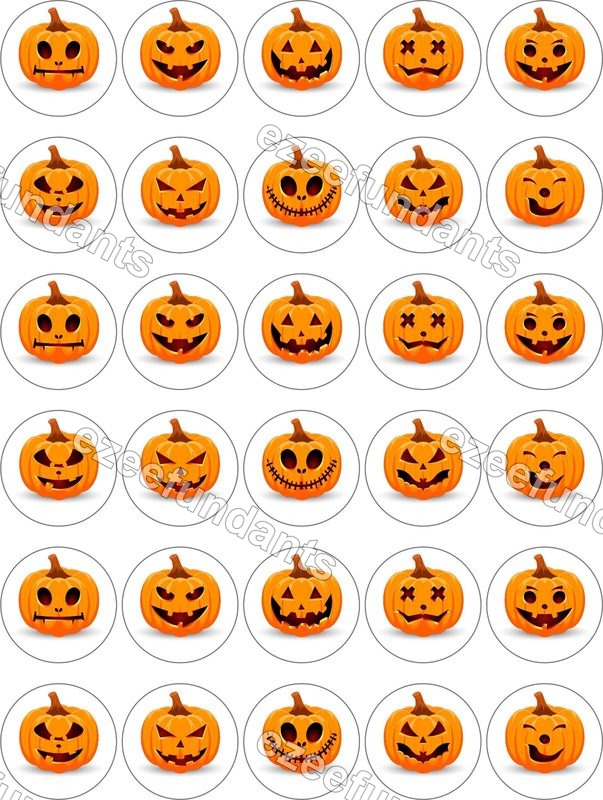 30x Halloween Pumpkin Edible Wafer/Icing Cupcake Toppers ๐